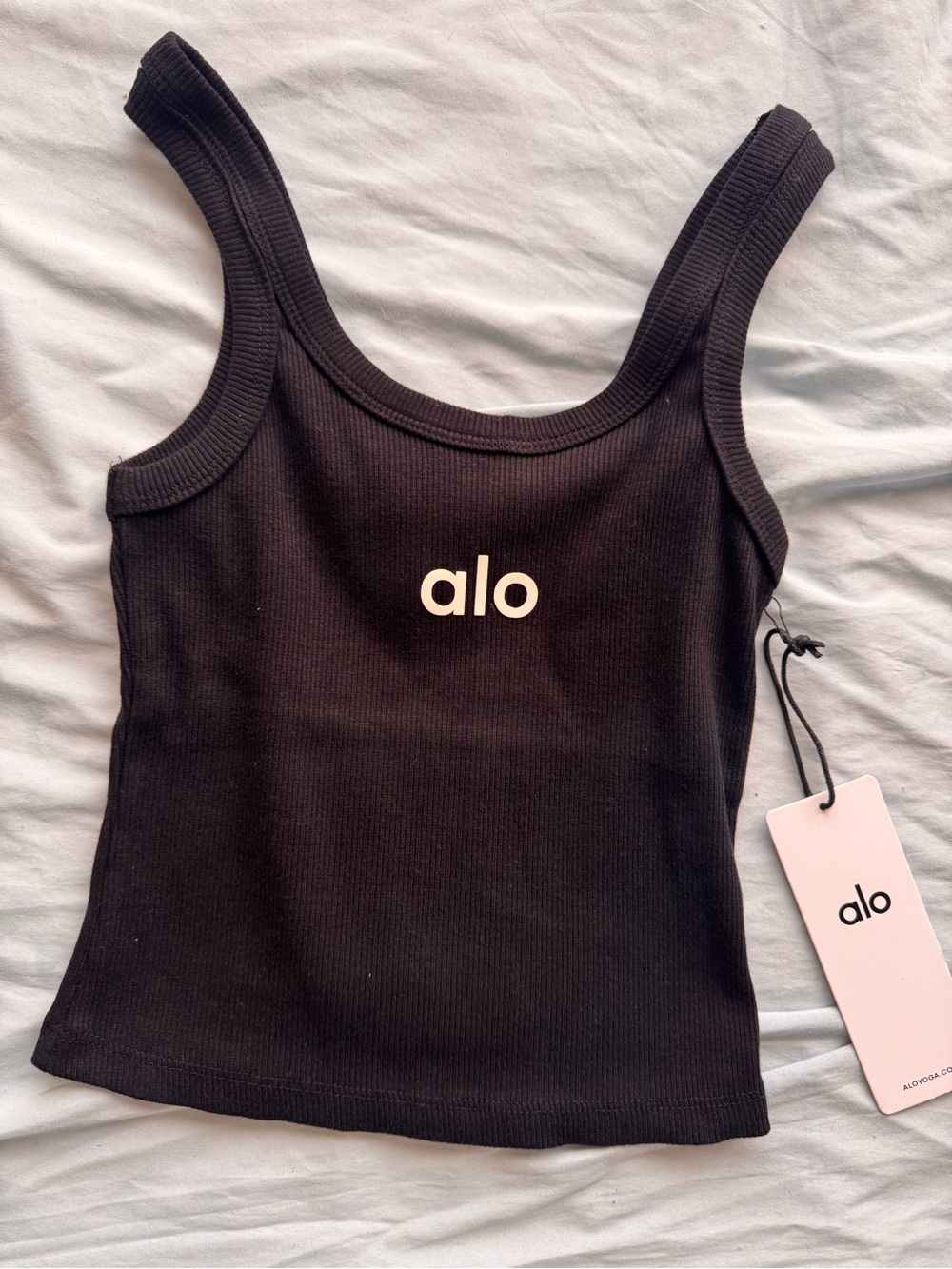 ALO Yoga Black Ribbed Logo Tank size XXS